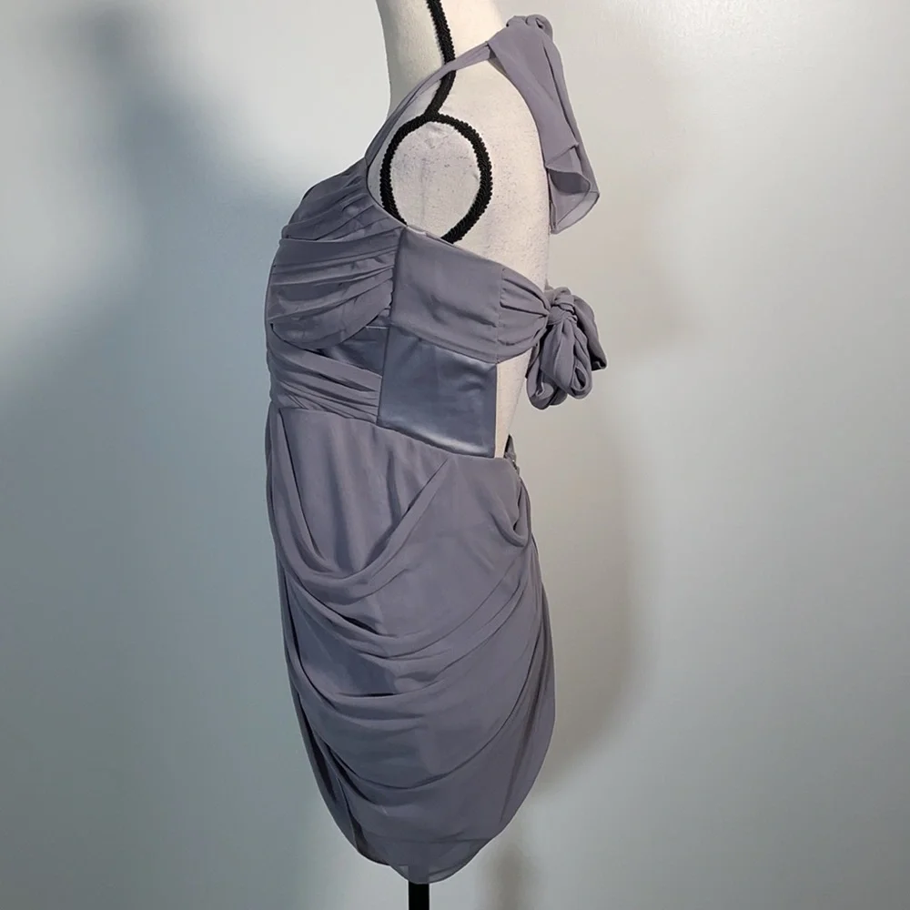 Walter Baker Grey Ruched Tie Back Sleeveless Halter Mini Dress M - Picture 8 of 16